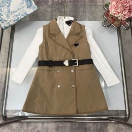 Mode voor kinderen Meisjes Twee sets jurken herfst lente lange mouwen t-shirts Vest gilet jurk ontwerper prinses trouwjurk meisje riem jurk kinderkleding