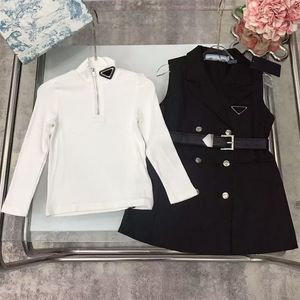 Enfants filles mode deux pièces ensembles robes automne printemps manches longues designer princesse mariage habiller fille ceinture double boutonnage robe vêtements pour enfants