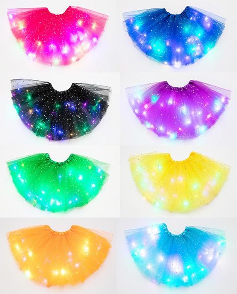 Niños Girls Glitter Star Sequins Ballet Ballet Tutu Falda LED Light Up Neon Colorido Tulle Tulle Corto Fiesta Custom 312T8668163