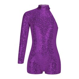 Kids Girls Gymnastic Ballet Jazz Dance Leotards Costume Single à manches longues Sequins brillants Dance Wear Texture Texture Décorée