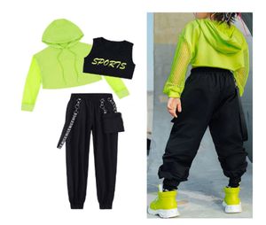 Kids Girls Jazz Dance Costume Vêtements Hip Hop Vest Tops Net Sleeve Black Hip Hop Cargo Pantal