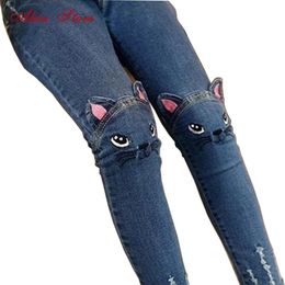 Enfants Filles Jeans Pantalons automne Mode Leggings Chat de Bande Dessinée Enfants Crayon Long Pantalon Pantalon Fillette pour Moins de 11 Ans 210303