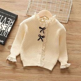 Kids Girls Tricoted Lace Bow Ing Cardigan 2021 Nouveau arrivée Enfants d'automne Prillets d'hiver Style coréen 12m-6Y L2405