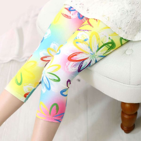 Leggings de printemps et d'été pour filles, pantalons imprimés de fleurs, pantalons slim décontractés, mignons pour tout-petits