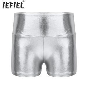 Kindermeisjes Metallic Shiny High Taille Shorts Bottoms Bodems Kinderkleding voor Yoga Sports Gymnastic Workout Activewear Short Pant 220707