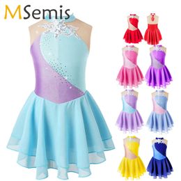 Kids Girls lovertjes Rhinestones Ballet Dance Leaatards Figuur Ice Skating Dress Gymnastics Tuchard Tutu Rok Dance Costume 240412