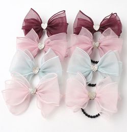 Kids Girls Shiny Love Heart Mesh Bow Hairclips Ropes Hair Ropes Baby Lace Bowknot Barrets Hairpins HairBands Children Hair Accessoires 4363050
