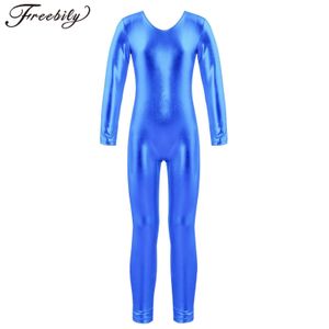 Kids Girls Shiny Metallic Full BodySuit Dancewear Boys Long Manches Gyes de gymnastique Suit de danse Ballet Unitard Performance Performance