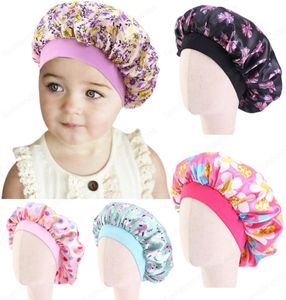 Kindermeisjes Slaap Cap Floral Print Satin Bonnet Turban Hat Night Slaap Beanie Chemo Headwar Hair Care Cover Children Headwarp8344510
