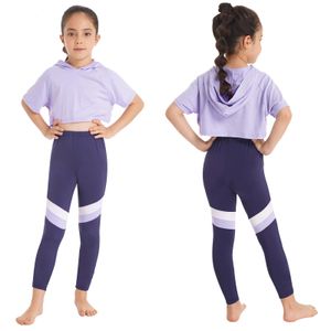 Sportpak voor kinderen, meisjes, moderne danskleding, workout-gymnastiekoutfits, trainingspak, set met capuchon, crop-sweatshirt, tops en broeken, leggings 240108