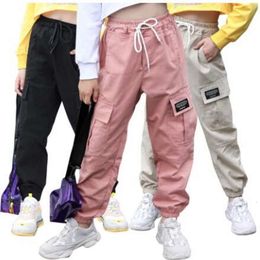 Kids Girls Sports Fashion Couleur pure cargaison décontractée pour les adolescents Boys Pantalon Jogger Pantalon Enfants 6 8 10 12 14 ans L2405