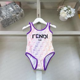 Kids Girls Summer Brand One-Piecs Bikini Swimsuit Lettres Imprimé Floral Kids Toddlers Bathing Costumes Baby Girl Beach Swimswear Children Swimming Wear 1-12 ans