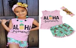 Niños Girls Clothing de verano atuendo de piña Vestshortsheadband 3piece Set Baby Tassel Ropa Girls Hawaii Beach Boutique Costu9073266