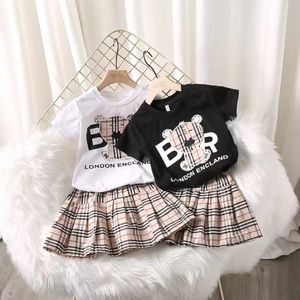 Kinderen Meisjes Zomerkleding Sets Korte Mouw Top T-shirt Geruite Rokken Kinderen Babykleertjes Set 2 stuks