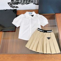 Enfants filles été deux pcs tutu ensembles mode été jupes plissées avec coton blanc manches courtes T-shirts bébé fille vêtements de marque tenues