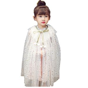 Niños Niñas Tul Estrellas Lentejuelas Capa Poncho Capa delgada Mantón con cuerda Niños Moda Capa Ropa Niña Princesa Disfraz para Halloween Cosplay I001