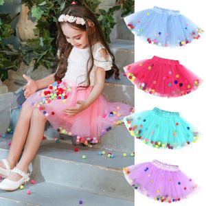 Enfants filles tulle tutu jupe rose d'été princesse de mariage fête de mariage courte robe robes pompom mini robes pour enfants costume 240410