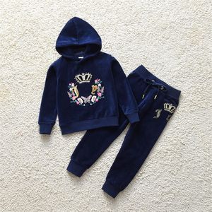 Kinderen meisjes tweedelige broek fluwelen kroon diamanten trainingspak sappige minnaar broek met capuchon modeontwerper herfst sportoutfits meisje jongen hoodie sets kinderkleding