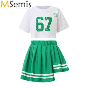 Kids Girls Vibrant Modern Cheer Dance Outfit T-shirt geplooide rok Set Jazz Dance Street Dance Cheerleading Performance kostuum