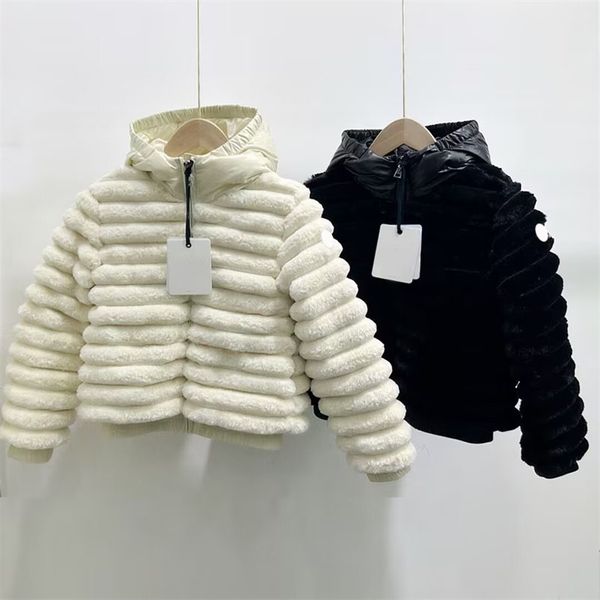 Crianças meninas inverno falso pele para baixo casacos moda designer com capuz outwear bolo quente jaquetas crianças menina menino branco preto clássico roupas infantis