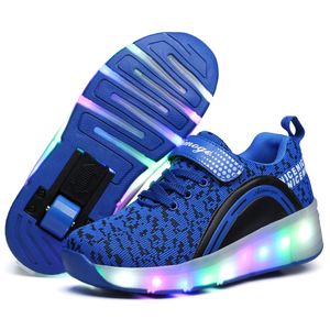 Baskets Sneakers rougeoyants pour enfants avec roues LED Light Up Roller Skates Sport Sport Chaussures lumineuses Lumineuses pour enfants garçons rose