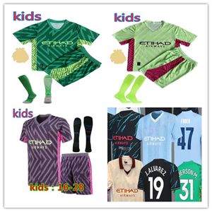 Portero para niños 31# EDERSON M. Camisetas de fútbol 23 24 HAALAND DE BRUYNE GREALISH DOKU FERRAN MAHREZ FODEN BERNARDO JOAO RODRIGO Camiseta de fútbol Conjuntos para niños Uniformes