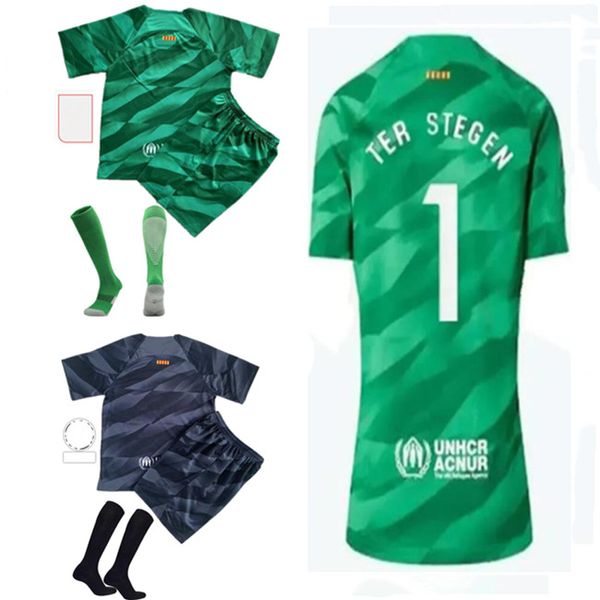 Kit de portero para niños 1# Ter Stegen Soccer Jerseys Lewandowski Pedri Gavi Camisa de fútbol 23 24 ANSU FATI F. DE JONG AROUJO Traje de fútbol