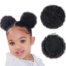 Kids Hair Puff Natural Black Mini Afro Puff Drawstring Ponytail voor meisjes zwarte vrouwen kinky krullend haar updo chignon