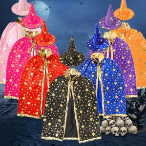 Cape d'Halloween pour enfants avec chapeau à motif d'étoile, Cape de citrouille, Costumes de Cosplay, accessoires d'Halloween pour garçons et filles, fête d'anniversaire, 80Cm