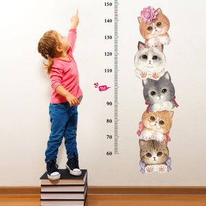 Pegatinas de pared para medir la altura de los niños, calcomanías de pared de dibujos animados, papel tapiz de gato encantador para habitación de niños, regalo para niños y niñas 210420