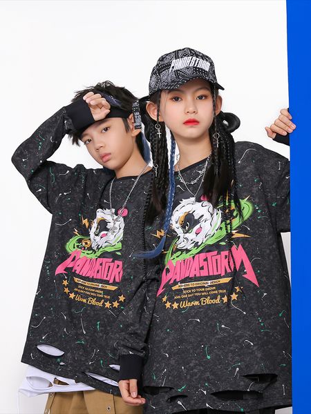 Kids Hip Hop Dance Costume Black Tie Dyed Pull Garçons Hip-hop Pantalons Hip-Hop Girls Street Dance Performance Clothing Kpop BL9429