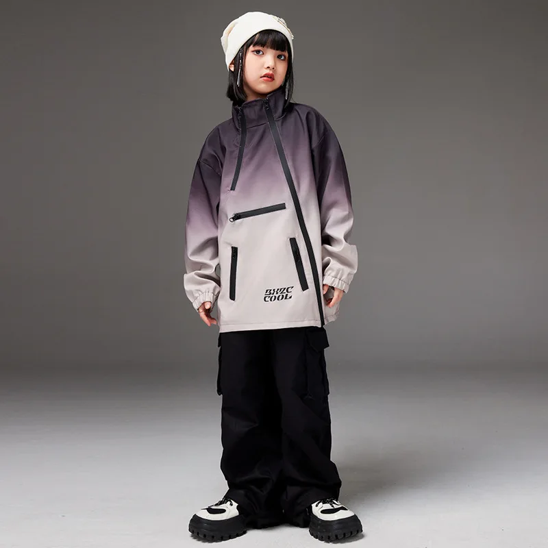 Детская хип -хоп -стрит танцевальная одежда градиент водолазки с турнирной курткой набор для мальчиков девочки для девочек уличная одежда. Носить джазовые костюмы