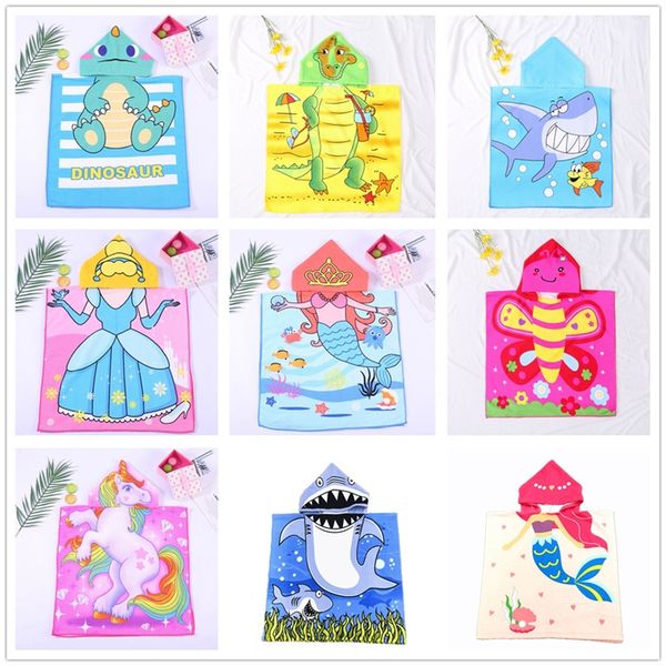 Enfants Serviette De Plage À Capuche Bande Dessinée Sirène Imprimé Animal Bébé Garçons Filles Super Absorbant Micro Fibre Plage Cape