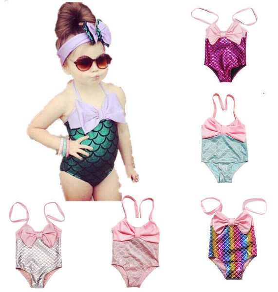 Kids Hot 7 Estilos de una pieza Trajes de baño Niñas Lentejuelas Sirena Trajes de baño Kid Ruffle Beach Sport Trajes de baño Niños