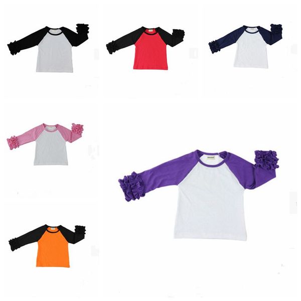 Camisetas raglán con volantes y glaseado para niños, ropa de punto a rayas para niñas, top informal con cuello redondo para niñas, tops de otoño y primavera, camisa YHM26-WLL