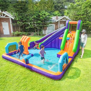 Maison de jeux gonflable pour enfants, terrain de sport bon marché, parc aquatique, aire de jeux, château avec toboggan aquatique avec piscine pour fête, jeux en plein air, jeux amusants d'été, cadeaux d'anniversaire, jouets