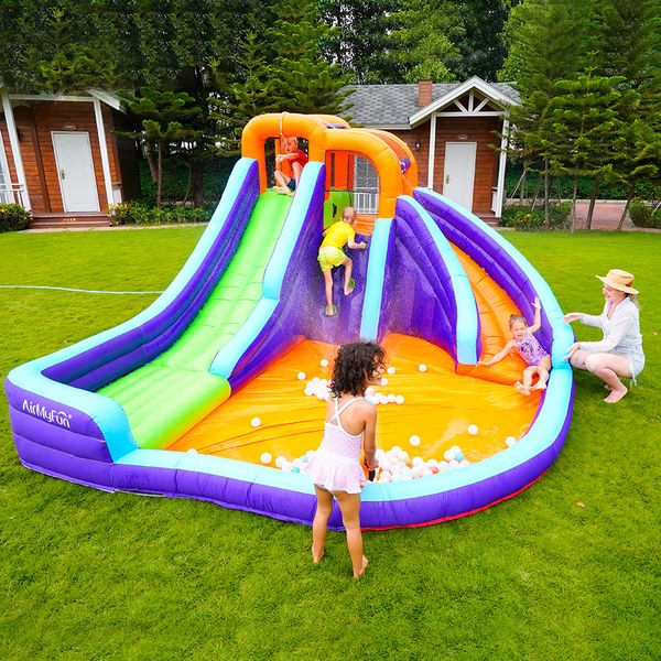 Diapositiva inflable para niños con parque acuático de la piscina con pistola de pistola de pistola de ventilador para niños jugadas de verano para interiores de verano divertidos juguetes pequeños regalos de fiesta de cumpleaños juguetes