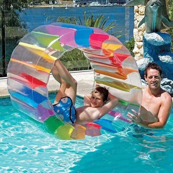Rodillo inflable para rueda de agua para niños, flotadores de piscina grandes de 40 pulgadas de diámetro, juguetes para piscina, playa, césped, fiesta familiar de verano