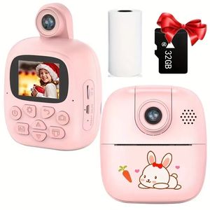 Instant Print-camera voor kinderen, 1080P-videorecorder voor cadeau voor meisjes en jongens, selfie-camera voor kinderen met draaibare lens, camera voor kinderen met 32 GB SD