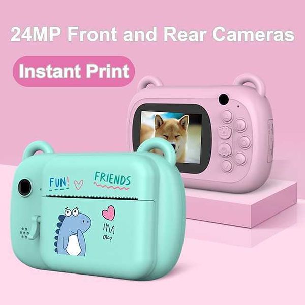 Cámara de impresión instantánea para niños Mini cámara digital con grabación de video HD Lente dual Papel fotográfico térmico Regalo de Navidad Niños Niñas