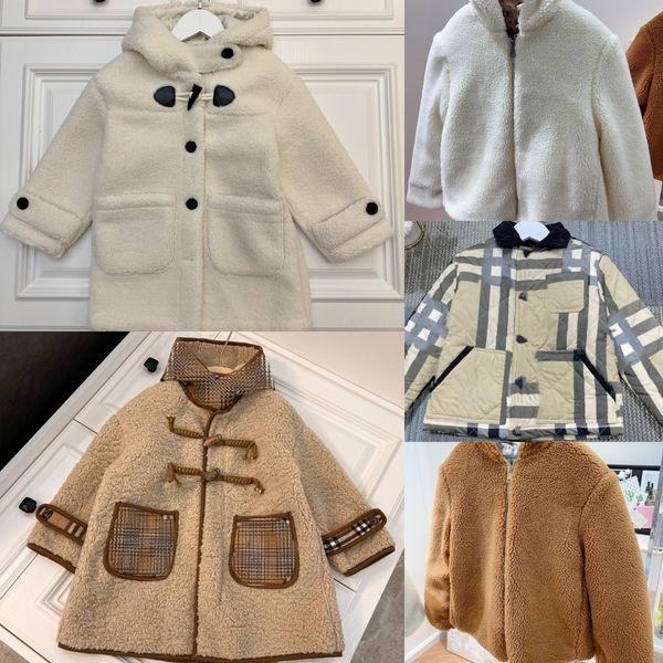 Chaquetas para niños Diseñador A cuadros Ropa para niños pequeños Abrigos de lana Niños Ropa de abrigo con capucha Niñas Niños Jóvenes Marca de lujo Invierno Otoño Ropa de celosía Trigo blanco