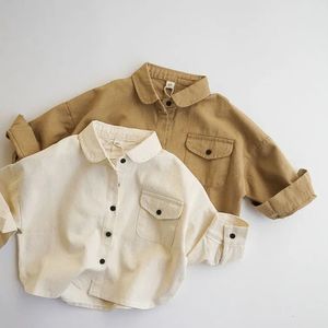 Kinderjassen Lente en Herfst Revers Vintage Baby Shirt Jas Koreaans Katoen Single-breasted Jas voor jongens en meisjes 240123