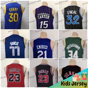 Kids James Throwback Basketball Jersey Black 15 Vince Giannis 1 Harden Curry New Retro Red Youth Jerseys cosidos Regalos de Navidad para niños