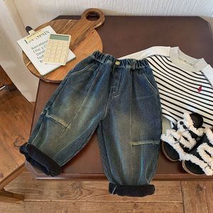 Jeans d'hiver pour enfants, garçons et filles, étiquette embellie, pantalons épais pour bébés