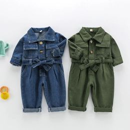 Kids Jumpsuits Lange mouw overalls kinderen mode jeans losse broek Koreaanse babyjongens meisjes outfit lente denim matching 240115