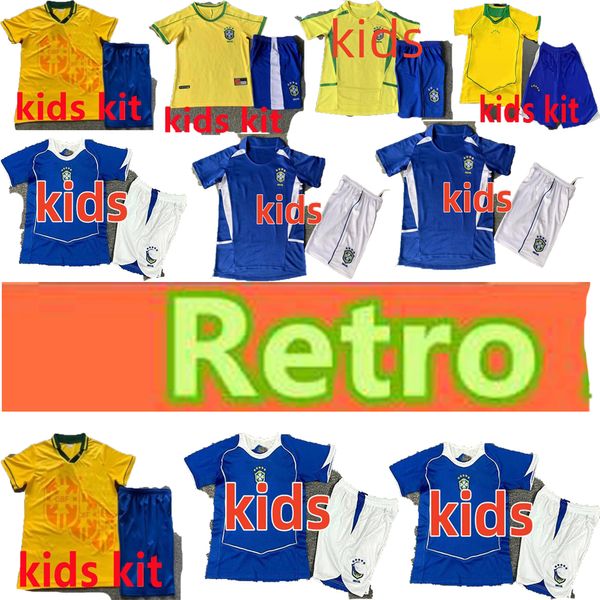 Kids Kit 1994 1998 2002 Brasll Retro Soccer Jersey Ronaldo Romario Kaka Ronaldinho Rivaldo Maillot de Futol R.Carlos Brazii Brasileña Camisa de fútbol