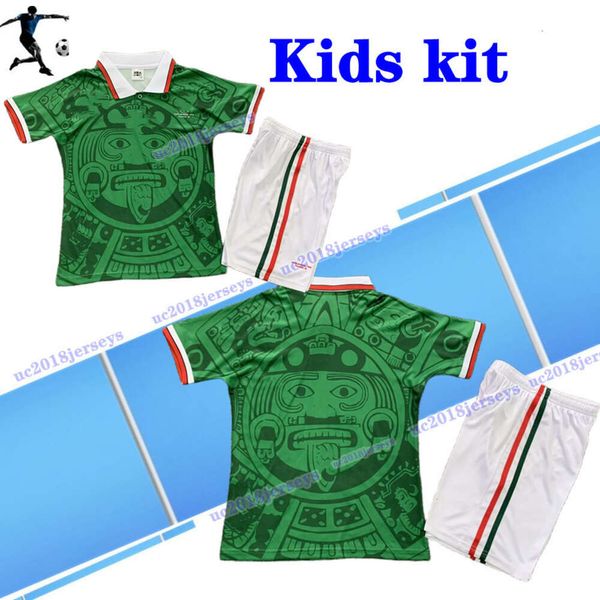 Kit para niños 1998 Edición retro Camiseta de fútbol de México 1998 Camiseta de fútbol de la Copa Mundial México Camiseta de fútbol azul local Visitante uniformes de fútbol de manga corta blancos