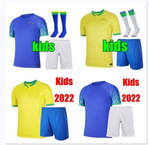 kit enfant 22 23 Brésil VINI JR. Maillot de football 2022 brasil CASEMIRO NEYMAR J R Équipe nationale G.JESUS P.COUTINHO Chemise Extérieur L.PAQUETA T.SILVA PELE MARCELO Uniforme de football