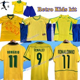Kinderpakket Brasil Vintage jersey ROMARIO RIVALDO BraziLS CARLOS Ronaldinho camisa de futebol 1998 2002 2004 Ronaldo KAKA 2006 2000 1994 PELE Retro voetbalshirts