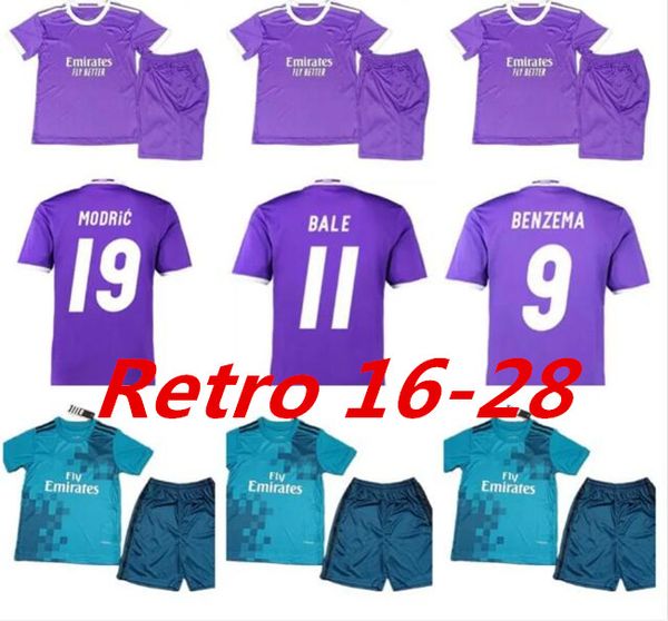 Kit enfants Maillot de football du Real Madrid 16 17 18 BALE BENZEMA MODRIC Chemises de football rétro Vintage ISCO Maillot SERGIO RAMOS MARCELO kit enfants 999